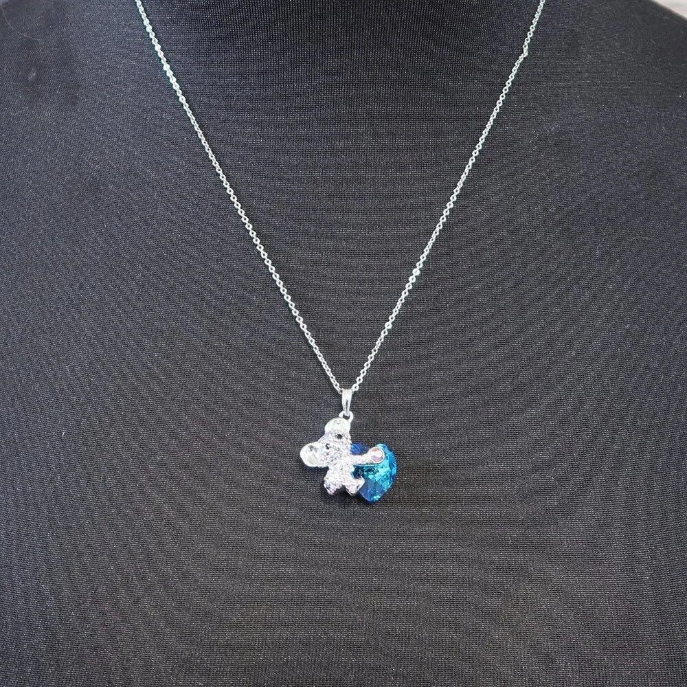 Cute Koala Bear Pendant Necklace Blue Heart Stone Silver Tone Chain 19.5 Inch - Picture 2 of 4